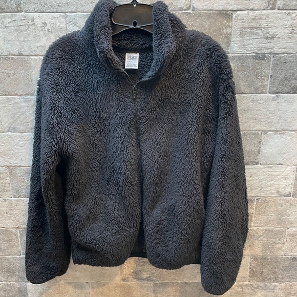 ❤️ PINK VICTORIA SECRET BLACK SHERPA ZIP-UP JACKET SIZE X- SMALL - Picture 2 of 4